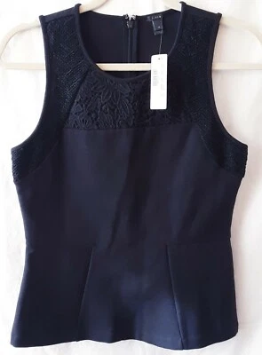 New J Crew Womens black Lace Peplum blouse Size XS Back Zip Top Shirt lace c18 - Image 1 of 4