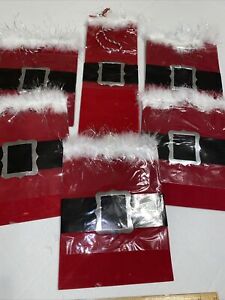 Santa Claus Belt Buckle Christmas Gift Bag With White Feathers At Top Lot Of 6