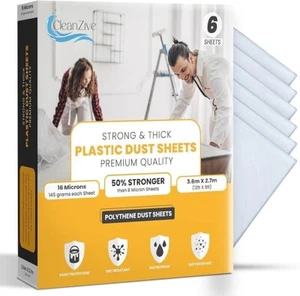 dust sheet 9x12ft Clear Plastic Dust Sheets 07 Microns 2X Stronger for - Picture 1 of 1