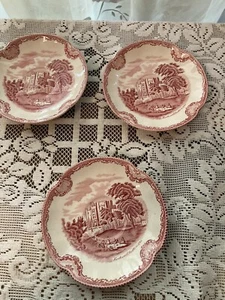 Set 3 Johnson Bros England Saucer Old Britain Kenilworth Castle Red Backstamp - Picture 1 of 6