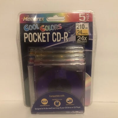 Memorex Cool Colors Pocket CD-R 210 MB 24 Minutes 24X 5-Pk New Sealed Condition - Image 1 of 4