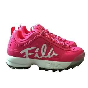 Fila Disruptor II Sneakers Mens 7 Womens 8 EUR 39.5 Pink Script Athletic Shoes - Picture 1 of 11