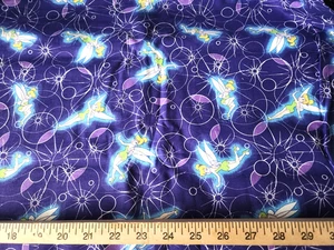 Disney Glowing Tinkerbell Purple Cotton Sewing Fabric 28" Vintage - Picture 1 of 1