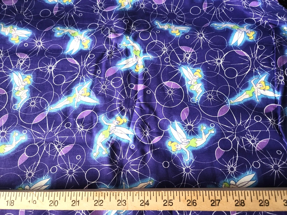 Disney Glowing Tinkerbell Purple Cotton Sewing Fabric 28" Vintage - Image 1 of 1