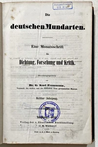 Sprachwissenschaften Mundart / Frommann - Die Deutschen Mundarten 3. Jg. 1856 - Imagen 1 de 1