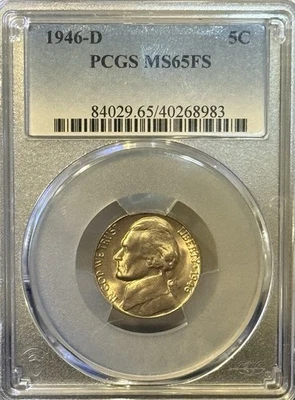 1946-D Circulated Jefferson Nickel 5c Coin PCGS Certified MS65FS Full Steps - Image 1 of 2