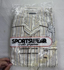 Vintage 1980s Sportswear Brand Mens Cotton Flannel Pajamas Set NEW Sealed Small - Picture 1 of 5