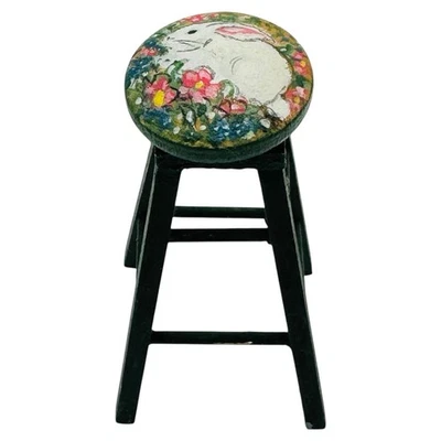 Dollhouse Miniature Artisan Hand Painted Wooden Stool 1:12 SIGNED Bunny Rabbit - Image 1 of 4