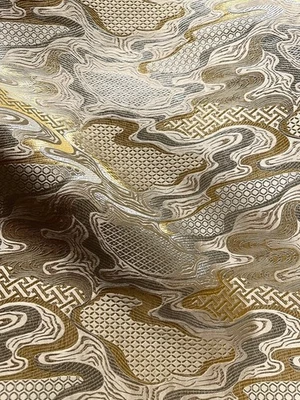 Light Gold Abstract Silk Brocade Fabric (30 in.) Sold By The Yard - Image 1 of 2
