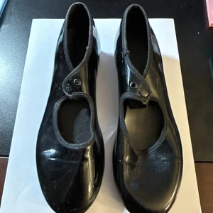 GIRLS So Danca Tap Shoes Mary Jane Patent Black Val Tie and Snap Size 2 1/2 - Picture 1 of 8