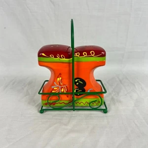 Salt and Pepper Shaker Set with Rack Butterfly Wings Hand painted Southwestern - Picture 1 of 9