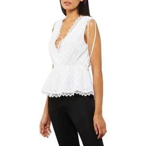 BCBG MaxAzria Damen Shirt weiß Baumwolle Ösen ärmellos Tank Top Größe Small - Bild 1 von 14