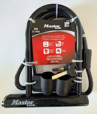 New Master Lock U-Lock 2 Keys 4ft Heavy Duty Cable Bicycle Bike Mount - Image 1 of 4