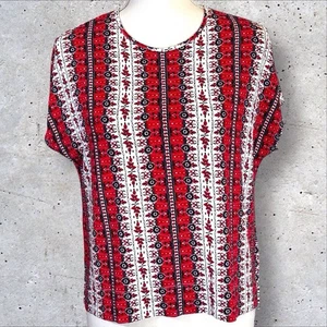 J. Jill Wearever Top Cuadrado Rojo Blanco Negro Floral Pequeño Pequeño SP Informal Oficina - Imagen 1 de 10