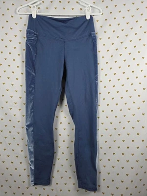 Pink Victorias secret blue velour accent striped leggings yoga cozy small - Image 1 of 4