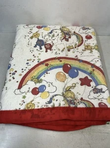 Vintage Rainbow Brite Blanket Satin Trim Balloons Unicorn Sprite 1980s 86 X 72 - Picture 1 of 6