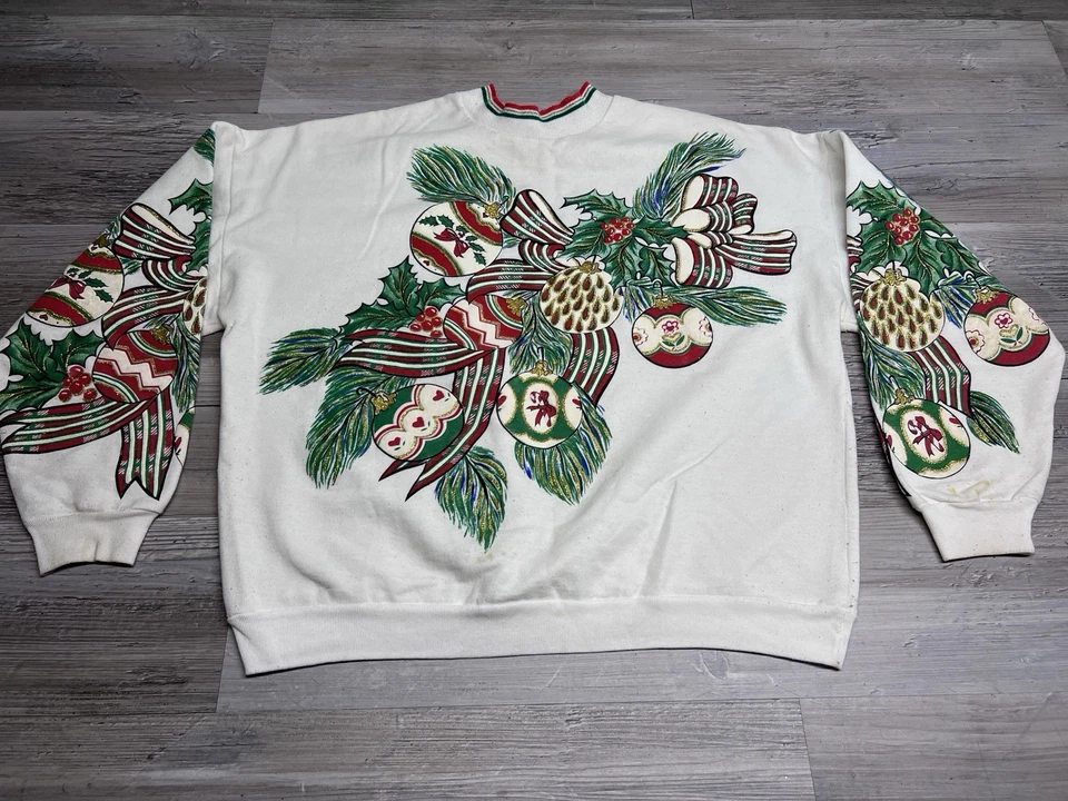 Vintage Christmas Mistletoe Sweatshirt Sweater Nutcracker 90s Glitter Sz Medium - Image 1 of 4