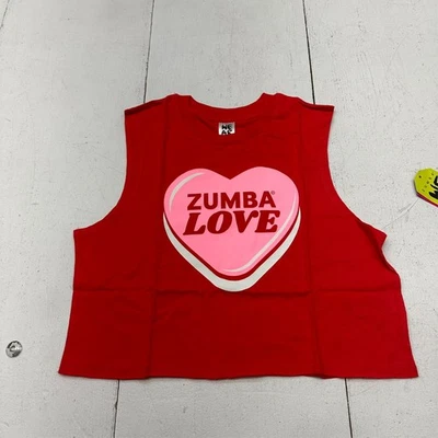 Camiseta sin mangas Zumba roja "Love" con gráfico de corazón cuello redondo recortada muscular para mujer talla XS Foto 1 de 4