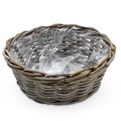 Weide Pflanz Korb rund natur mit Folie - 30 cm - Garten Deko Rattan Blumen Topf - Bild 1 von 4