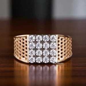 Mens Wedding Band 14K Yellow Gold 0.80 Ct Lab Grown Round Cut Diamond Size 10 11 - Picture 1 of 9