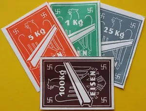 Lotto di 1, 5, 25 e 100 Kg di ferro 1939-1945 Notgelds - #B4e - Foto 1 di 5