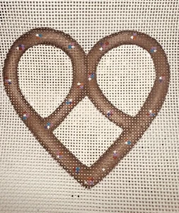 Handpainted Needlepoint Canvas Brown Pretzel Heart Canvas Zweigart 18ct - Picture 1 of 4