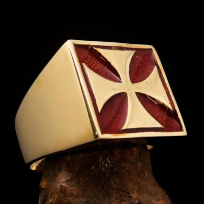 ПОТРЯСАЮЩЕЕ КВАДРАТНОЕ МУЖСКОЕ ЛАТУННОЕ БАЙКЕРСКОЕ КОЛЬЦО ЖЕЛЕЗНЫЙ КРЕСТ СИМВОЛ ОРАНЖЕВЫЙ РАЗМЕР 10,5 - Изображение 1 из 4