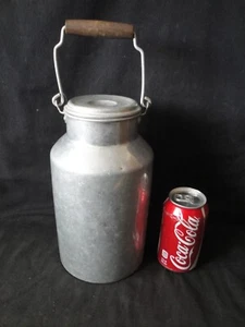 Vintage Aluminum 10" Milk Can Canister With Wood Handle & Lid - Picture 1 of 8