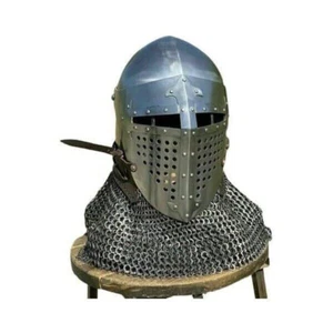 Casco de acero medieval calibre 18 guerrero caballero bascinet cota de malla casco regalo - Imagen 1 de 4