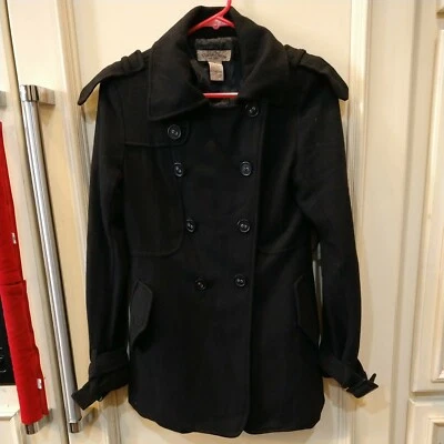 Abrigo Paris Blues De Colección Para Mujer Doble Pecho Guisante Mezcla Lana Negro DEFECTUOSO Talla Pequeña Foto 1 de 4