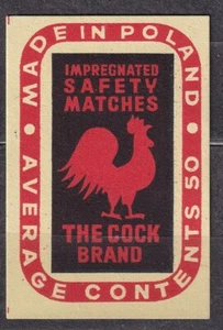 POLAND 1960 Matchbox Label Export - Cat.E#048d. The Cock Brand MiP IMP. SM AC50 - Picture 1 of 1