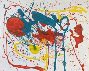 JACKSON POLLOCK STYLE DRIP PAINTING 2 ON CANVAS BOARD ORIGINAL SIGN NIGEL WATERS - Picture 1 of 1