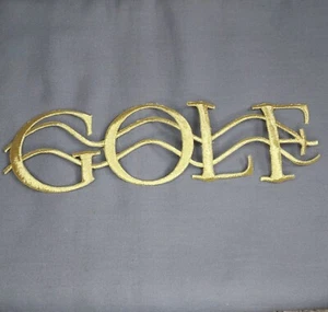 'GOLF' Gold Metallic Thread Spell Out Iron-On Patch Large 10.5" x 3" - Picture 1 of 2