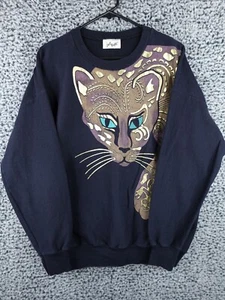 Vintage Just Right Sweatshirt Large Black Big Cat Panther Graphic 80s 90s USA Ma - Bild 1 von 13