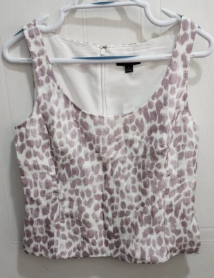 NUEVO JCrew Top Sin Mangas Peplum Lila Púrpura Estampado Animal Mezcla de Lino AM654 Talla 4 Foto 1 de 4