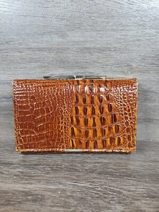 Vintage Mid Century Modern Crocodile Alligator Skin Leather Wallet Brown Trifold - Picture 1 of 13