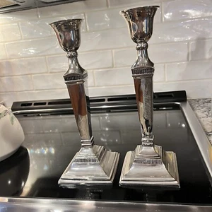 Pottery Barn Style Silver Taper Maxfield Hotel Candle Stick Holders PairREAD - Picture 1 of 16