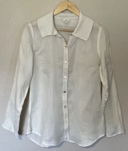 J. Jill Leinen wie Top S 100 % Ramie Bluse Elfenbein Knopf Langarm Strickkragen - Bild 1 von 6