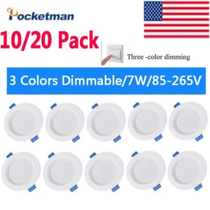 10/20Pcs 7W Dimmable LED Recessed Ceiling Panel Light Downlight 85-265V - Picture 1 of 7