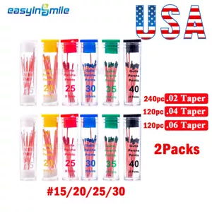 60/120 Pc Easyinsmile Dental Gutta Percha Points Endo.02/.04/.06 Taper 15#-80# - Picture 1 of 19