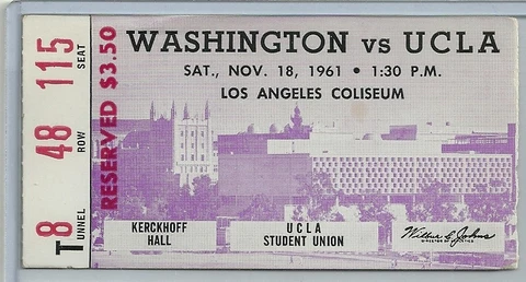 Washington Huskies vs UCLA Bruins November 18, 1961 Football Game Ticket Stub Cover