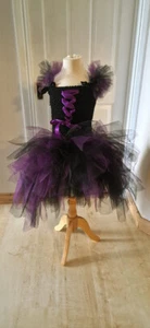 ¡NUEVO! Niñas Vestido Elegante Bruja Halloween Disfraz Púrpura y Negro Tutú Vestido - Imagen 1 de 4