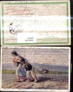 289797,Künstler Ak E. Reckziegel Frau m. Kinder ziehen Egge über Acker Landwirts - Picture 1 of 1