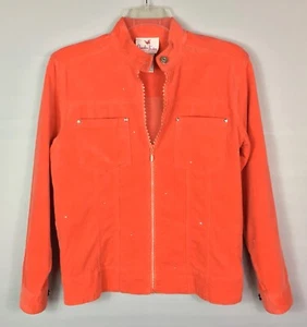 Quacker Factory Jacket Women’s XS Orange Corduroy Full Zip Rhinestones Pockets - Picture 1 of 6