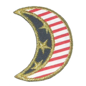 Iron On Patch Applique - Patriotic Stars & Stripes Moon 2 3/8" x 2" wide - Picture 1 of 1