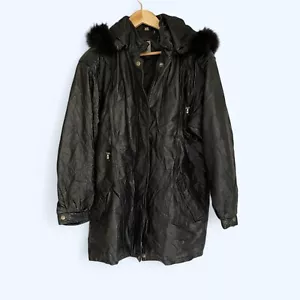 FIELD GEAR Womens Fox Tail Fur Black Insulated Genuine Leather Jacket Size S - Picture 1 of 11