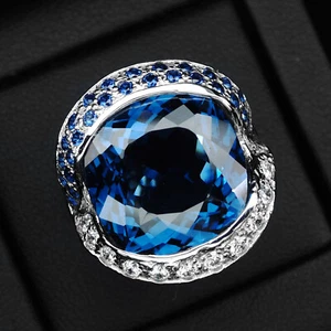 Stupendous Swiss Blue Topaz 24.30Ct 925 Sterling Silver Handmade Rings Size 7.25 - Picture 1 of 8