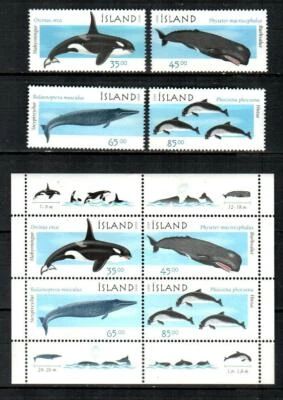 Киты, морские млекопитающие ICELAND Scott's 878-76a (4 В + S/S) хорошее состояние как новые без наклеек и следов (1999)  - Изображение 1 из 3