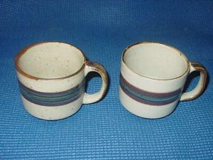 2 OTAGIRI JAPAN HORIZON 8 OZ 3" TALL CUP MUG BLUE BAND DESIGNS STONEWARE MODERN - Picture 1 of 4