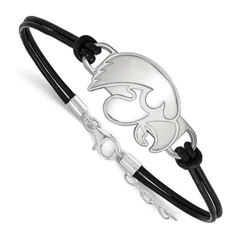University of Iowa Hawkeyes Mascot Logo Leather Bracelet in Sterling Silver Cover
